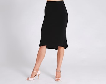 Black Argentine Tango Skirt: Godet Fishtail Dance Skirt – JAZMIN