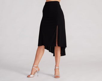 PAOLA Tango Rok met Split in Zwart, Dans Rok, Ballroom Rok, Fishtail Rok, Staart Rok, Stretch Rok