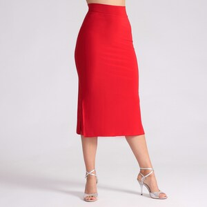 MIA Red Tango Skirt with Side Slits Long Version, Tango Skirt, Dance Skirt, Fitted Red Skirt, Elegant Red Dance Skirt image 4