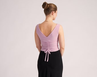 DORA Soft Pink Draped Top, Tango Top, Tangowear, Stretch Top, Elegant Summer Top