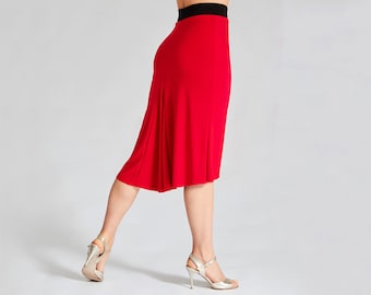 JAZMIN Reversible Tango Skirt in Red/ Black, Godet Skirt, Dance Skirt, Tango Show Skirt