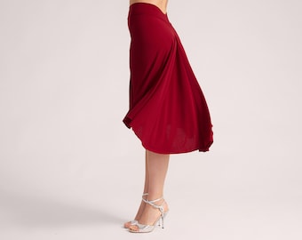 PAOLA Berry Red Argentine Tango Skirt with Slit, Dance Skirt, Ballroom Skirt, Fishtail Skirt, Tailed Skirt, Stretch Skirt