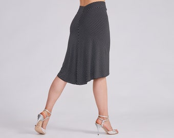 BELLA Reversible Polka Dot Tango Skirt, Tango Dance Skirt, Argentine Tango Skirt in Black & White Dots