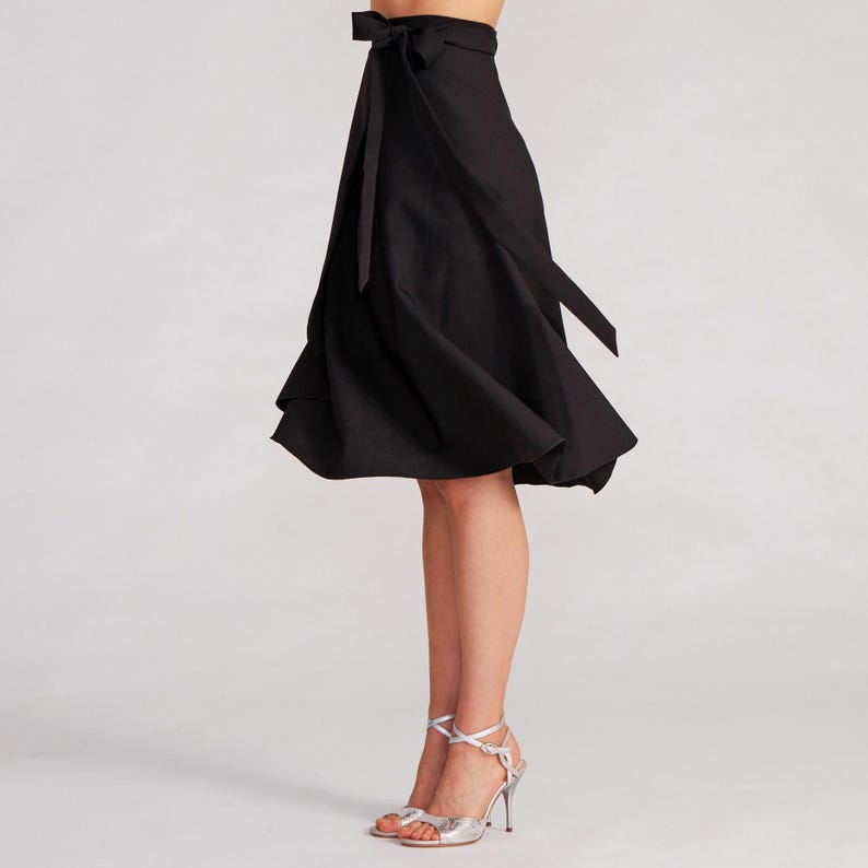 Black Tango Wrap Skirt, High Waisted Milonga Dance Skirt, Adjustable Practice Wear, XS-M – COCO image 1