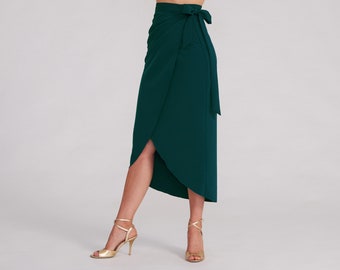 JULIET Green Tango Skirt, Dance Skirt, Wrap Skirt for Swing or Tango Dancing