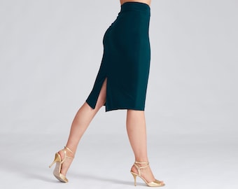 CLARA Teal Green Tango Skirt in Reversible Design, Draped Skirt with Back Slit, Dance Skirt, Argentine Tango Skirt