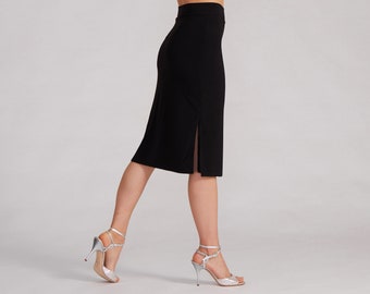 MIA Black Straight Skirt with Side Slits, Tango Dance Skirt, Pencil Skirt, Slit Skirt, Stretch Skirt, Elegant Straight Skirt