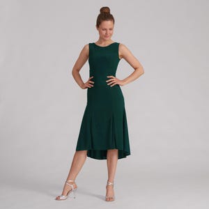Forest Green Tango Dress, Flowing A-Line High-Low Hem Performance Gown | CARLA