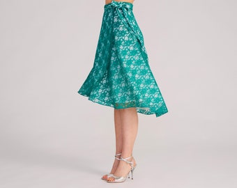 COCO Green Lace Tango (Wrap) Skirt, Wrap Skirt, Tango Skirt, Dance Skirt, Ballroom Skirt, Skirt with Bow