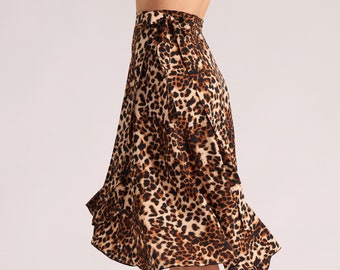 COCO Leopard Wrap) Skirt, Wrap Skirt, Dance Skirt, Swing Skirt, Salsa Skirt, Skirt with Bow to Tie