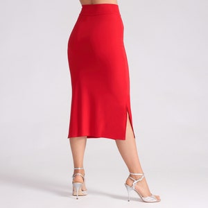 MIA Red Tango Skirt with Side Slits Long Version, Tango Skirt, Dance Skirt, Fitted Red Skirt, Elegant Red Dance Skirt image 3
