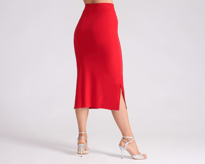 MIA Red Tango Skirt with Side Slits Long Version, Tango Skirt, Dance Skirt, Fitted Red Skirt, Elegant Red Dance Skirt image 3