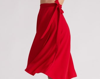 COCO Red Tango (Wrap) Skirt, Tango Dance Skirt, Red Ballroom Skirt, Skirt with Bow, Flow Skirt, Swing Skirt