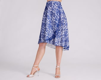 COCO Royal Blue Lace Tango Skirt, Wrap Skirt, Tango Skirt, Dance Skirt, Ballroom Skirt, Skirt with Bow