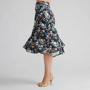 Taille S - Jupe tango trapèze fleurie : ourlet taille haute, jupe à fleurs colorées AUDREY
