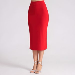 MIA Red Tango Skirt with Side Slits Long Version, Tango Skirt, Dance Skirt, Fitted Red Skirt, Elegant Red Dance Skirt image 5