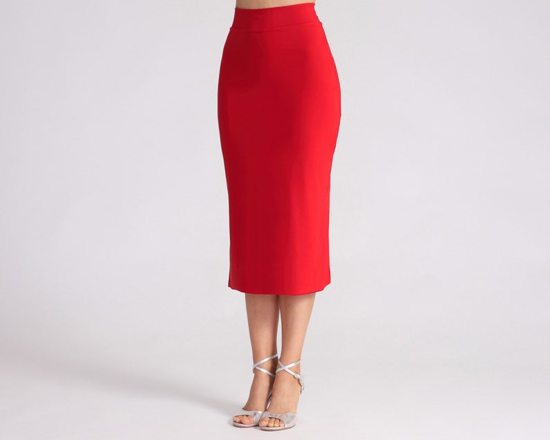 MIA Red Tango Skirt with Side Slits Long Version, Tango Skirt, Dance Skirt, Fitted Red Skirt, Elegant Red Dance Skirt image 5