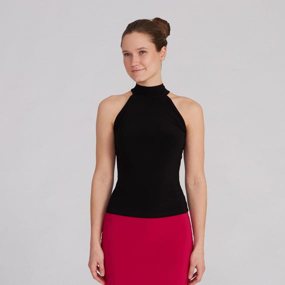 Black Mock Neck Dance Top: Fitted Stretch Top – STELLA