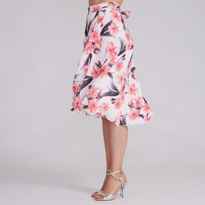 COCO Orange Floral Tango Skirt, Wrap Skirt, Tango Skirt, Dance Skirt, Ballroom Skirt, Skirt with Bow, Bridal Floral Skirt image 5