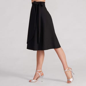 Black Tango Wrap Skirt, High Waisted Milonga Dance Skirt, Adjustable Practice Wear, XS-M – COCO image 2