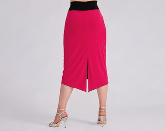 CLAIRE Reversible Skirt with Long Back Slit in Pink and Black, Tango Dance Skirt, Ballroom Skirt, Pencil Skirt, Tango Skirt with Back Slit