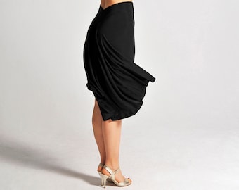 PAOLA Argentine Tango Skirt with Slit in Black, Dance Skirt, Ballroom Skirt, Fishtail Skirt, Tailed Skirt, Stretch Skirt