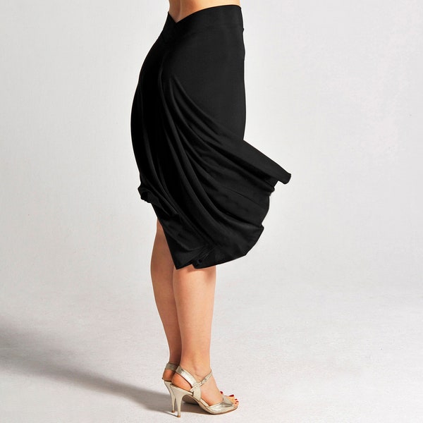 PAOLA Argentine Tango Skirt with Slit in Black, Dance Skirt, Ballroom Skirt, Fishtail Skirt, Tailed Skirt, Stretch Skirt