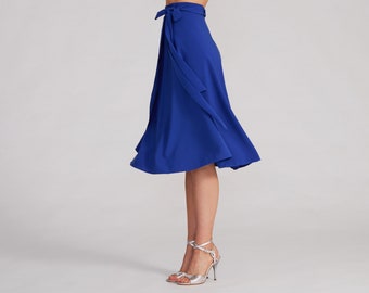 COCO Royal Blue (Wrap) Tango Skirt, Argentine Tango Skirt, Dance Skirt, Swing Skirt, Skirt with Bow, Elegant Vibrant Blue Skirt