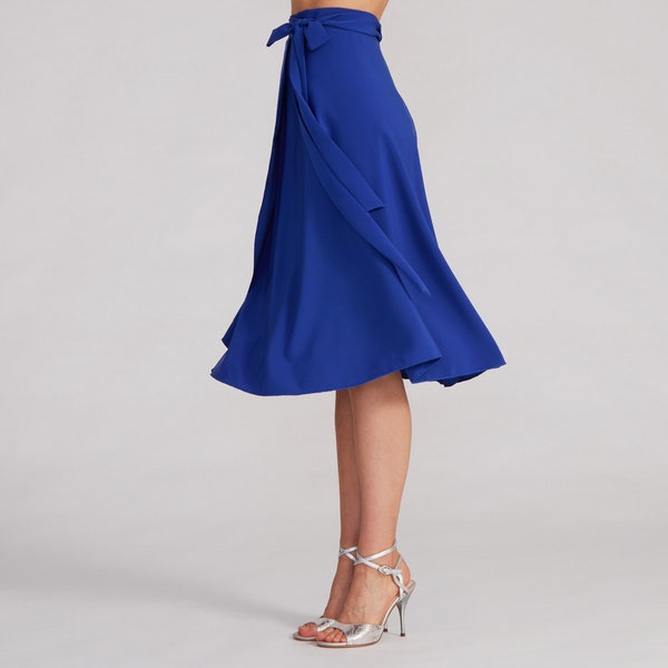 Jupe de tango bleu royal (couverture portefeuille), jupe de tango argentin, jupe de danse, jupe évasée, jupe avec nœud, jupe élégante bleu vif