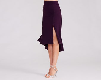 Size XS** PAOLA Violet Tango Skirt with Slit, Dance Skirt, Ballroom Skirt, Argentine Tango Skirt