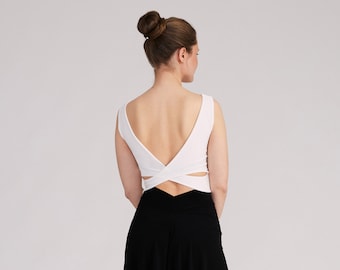 MARINA Cross Back Top in Creme Weiß, Elegantes Top, Tango Top, Tanz Top, Party Top, Crop Top, Criss Cross Top