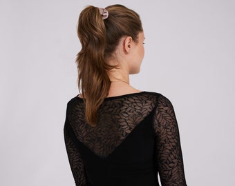 LUNA Black Lace Top with Sleeves, Dance Top, Top with Sleeves, Tango Top, Ballroom Top, Dancewear, Party Top