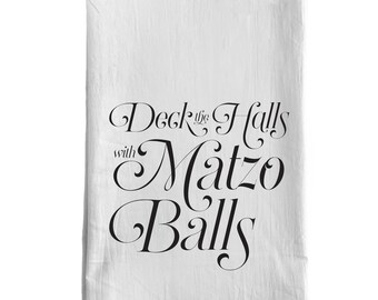 Deck the halls with matzo balls tea towel