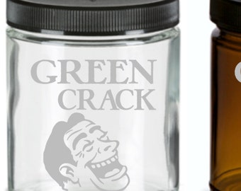 Groene spleet lachen man marihuana Stash jar, onkruid jar, onkruid container, maryjane, onkruid, marihuana jar, marihuana container, aangepaste marihuana pot,