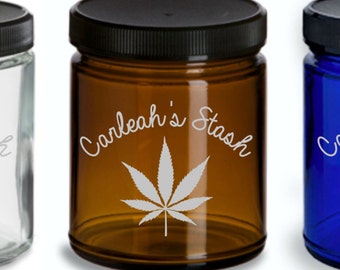 Personalized Engraved large leaf Stash jar,weed jar,weed container,maryjane,weed,marijuana jar,marijuana container,custom marijuana