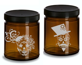 Mr Mrs Sugar Skull art jar set (2),weed jar,lotion container,marijuana,spice,marijuana jar,marijuana container,custom marijuana jar,