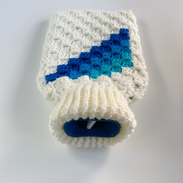 Made to Order: Hot Water Bottle Cover, White and Blue Hot Water Bottle Cover with Bottle, Hot Water Bottle with Cover, Hot Water Bottle Gift