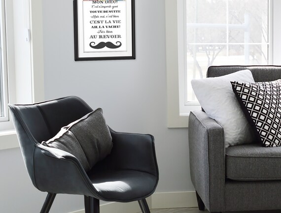 Mon Dieu Moustache Wall Art Fun Printable French Quotes Etsy