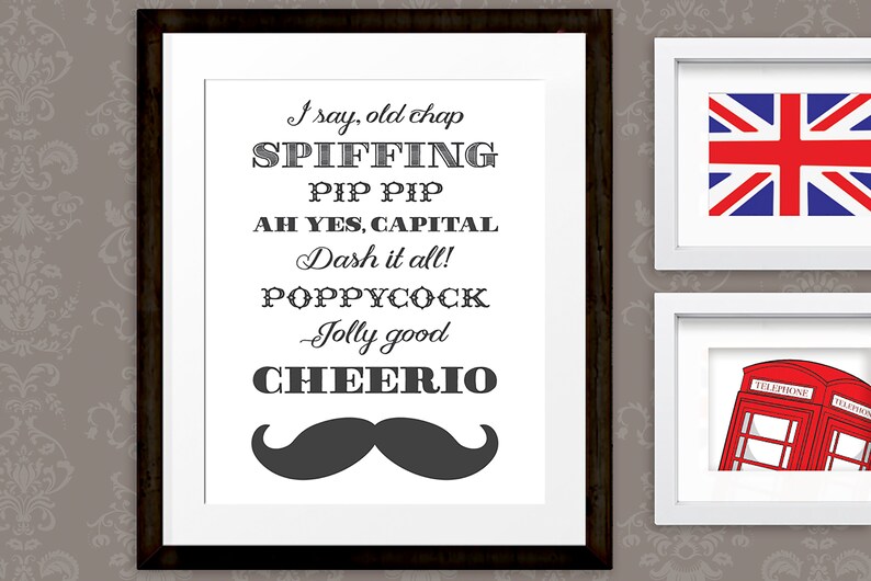 Moustache Print With Fun Upper Class British Words Sayings Etsy