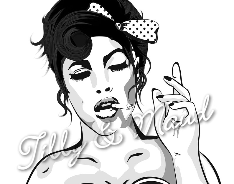 Download Smoking pin up girl. 1940s retro woman with cigarette. Vector | Etsy