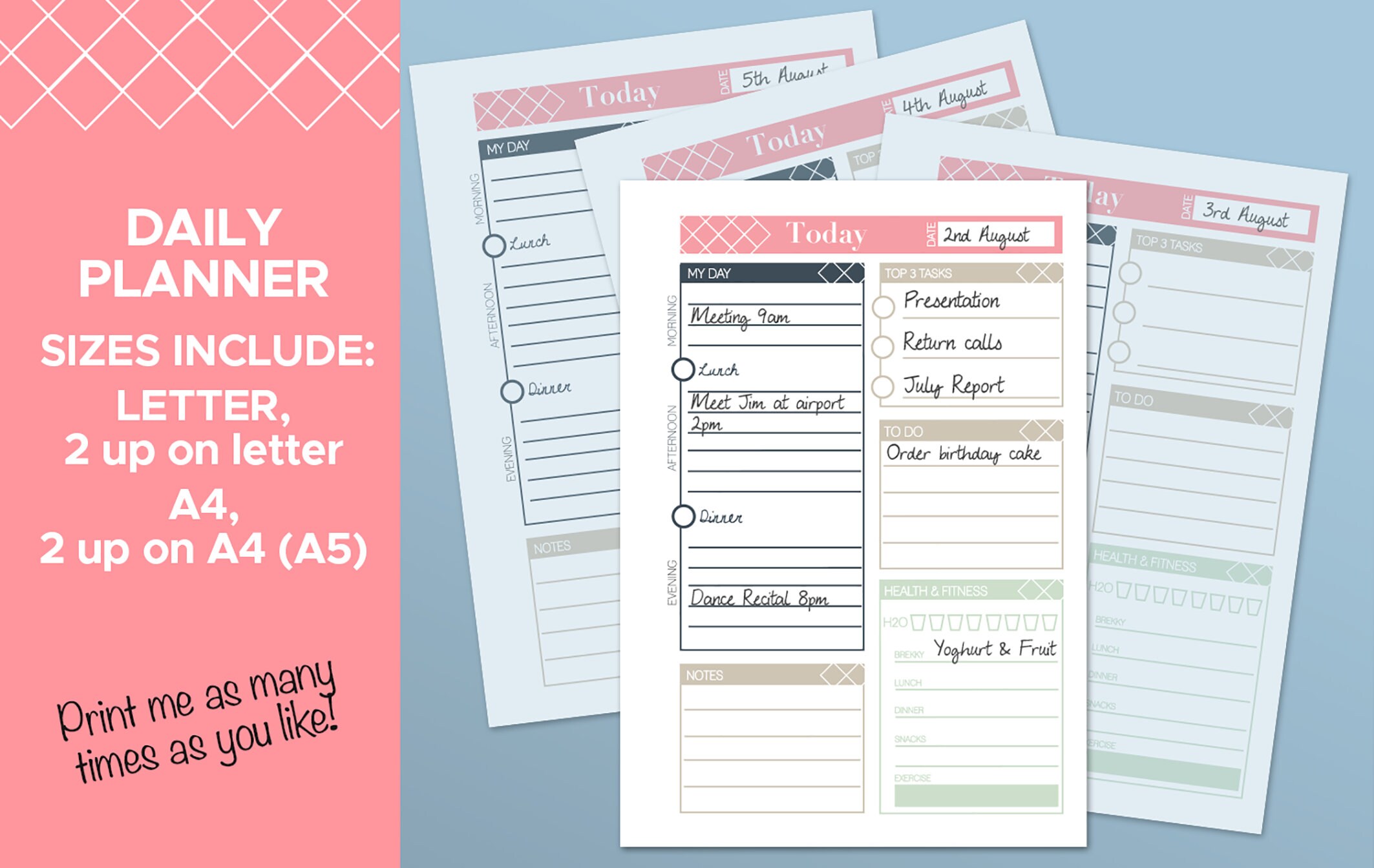 Printable daily planner stylish diary organiser with note Etsy