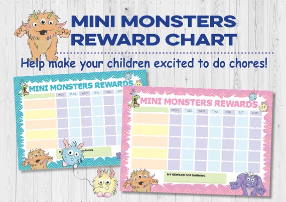 Mini Monsters Children S Reward Chart For Chores Done Etsy