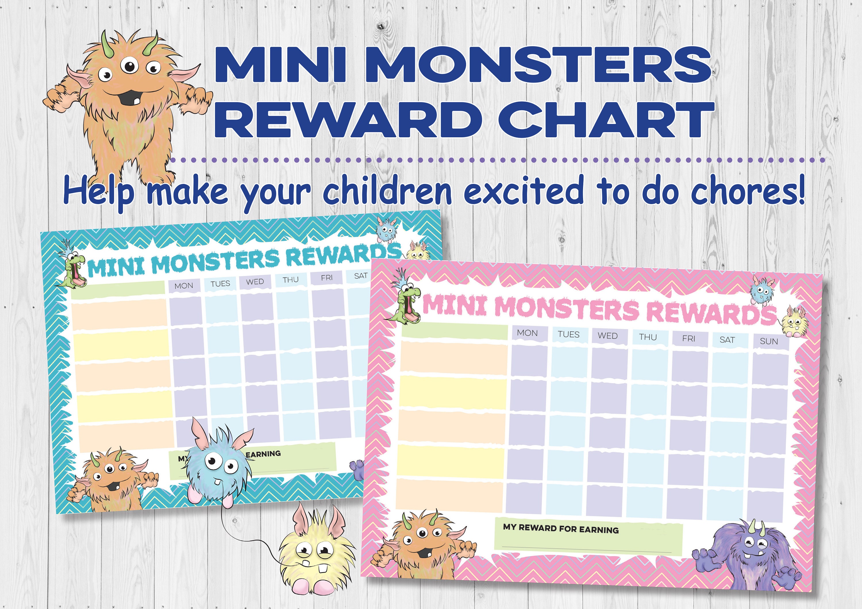 Mini monsters children's reward chart for chores done. | Etsy