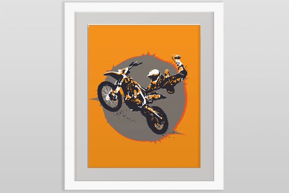 Motorbike Stunt Rider Jump Bold Vector Art Print Motorcycle Etsy