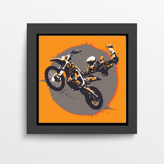 Motorbike Stunt Rider Off Road Dirt Bike Bold Vector Art Print Etsy