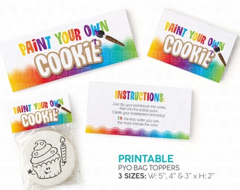 Malen Sie Ihre eigenen Cookie druckbare Taschendeckel Set von 3