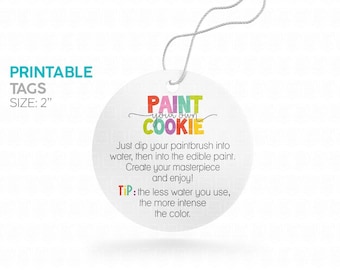 Paint your own cookie PRINTABLE Tags, Instant download