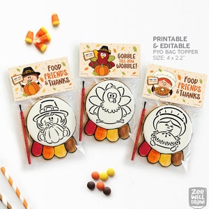 Thanksgiving Bag toppers for PYO cookies - PRINTABLE & EDITABLE