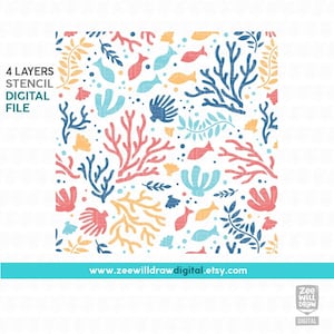 Under the sea Stencil FILE, DIGITAL DOWNLOAD - 4 layers