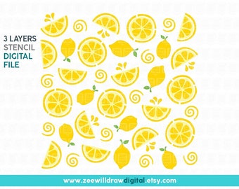 Lemon slices Stencil FILE, DIGITAL DOWNLOAD - 3 layers